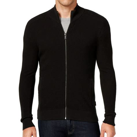 michael kors mens large button-up mock-neck sweater black l|Classic Men's Sweaters & Cardigans .